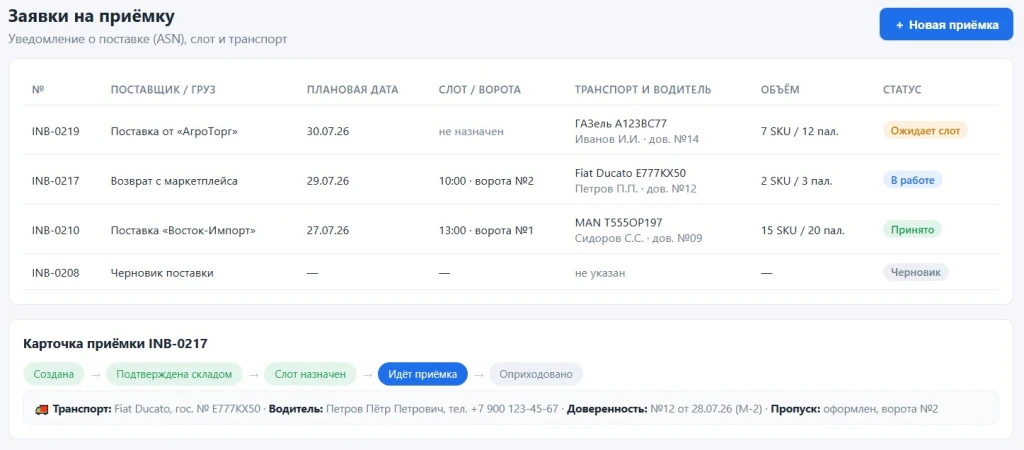 Заявка на приёмку (ASN) в портале